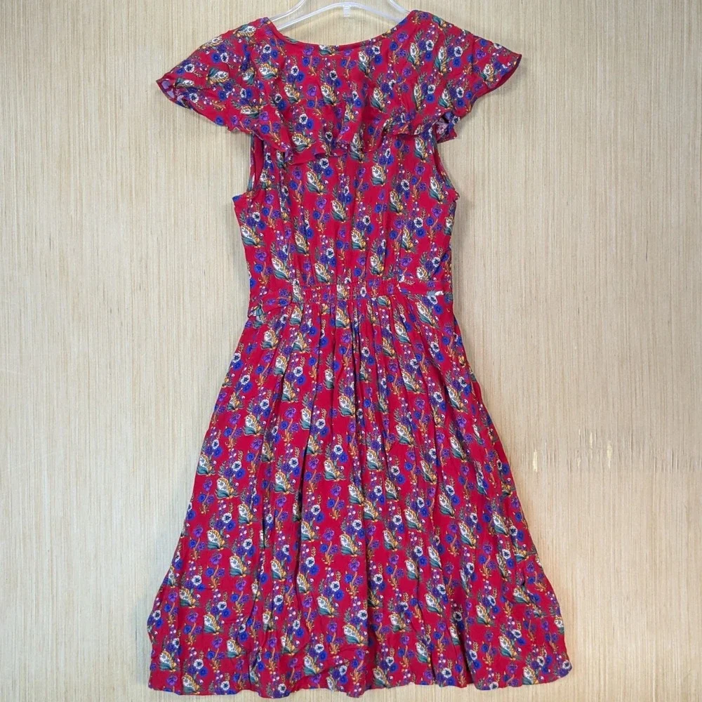 Maeve Anthropologie Boho Indie Floral Paisley Ruffle Wrap Dress Size 6 Red